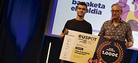 Anje Arlanzon y Asier Corchete, estudiantes del grado en Comunicación Audiovisual de Mondragon Unibertsitatea, ganadores del máximo galardón de Euspot 2025